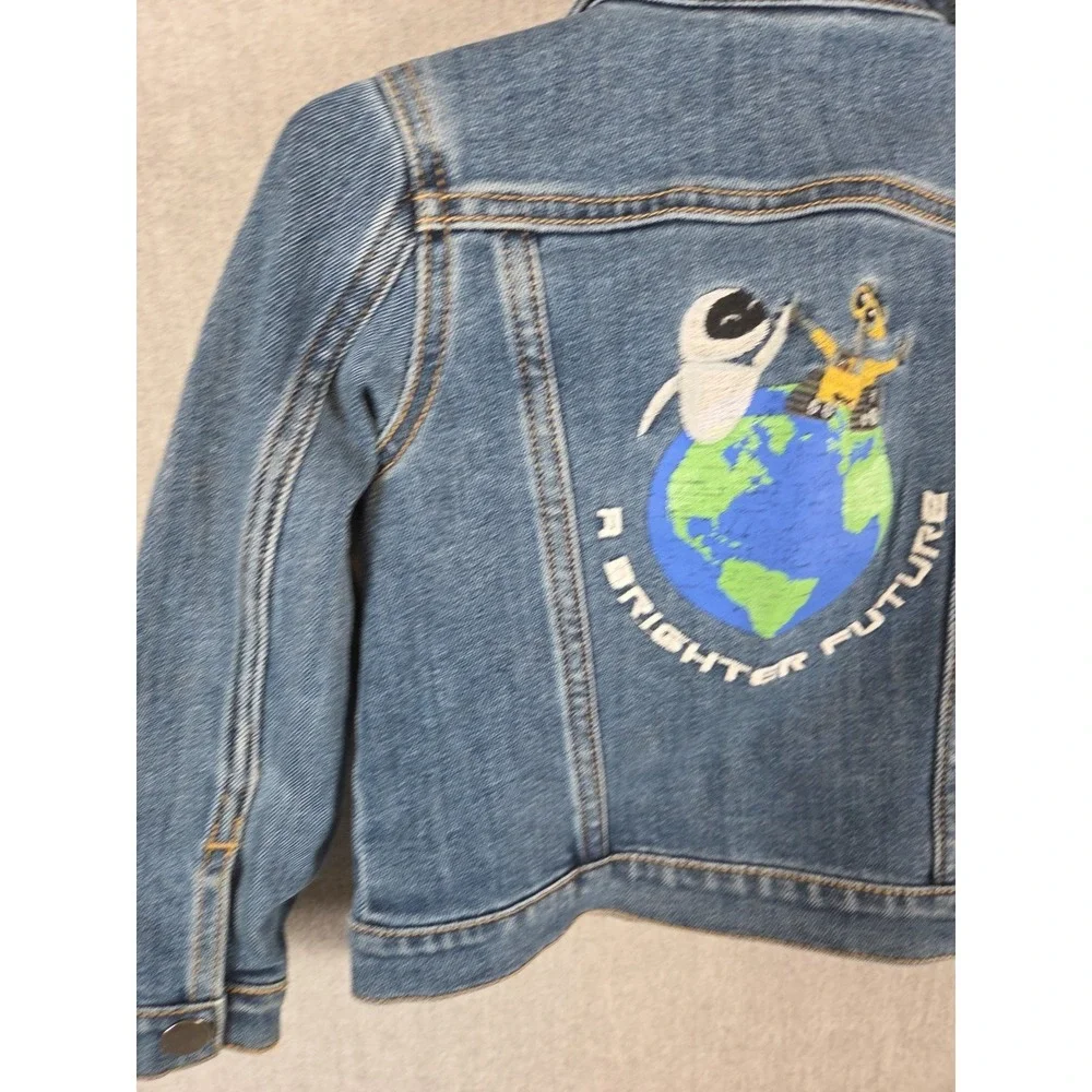 DISNEY PIXAR Wall-E Girls 2T Denim Jean Jacket A Brighter Future Embroidered Y2K